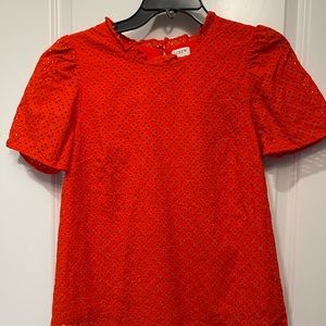 J.Crew Vibrant Red Eyelet Blouse, Size Small